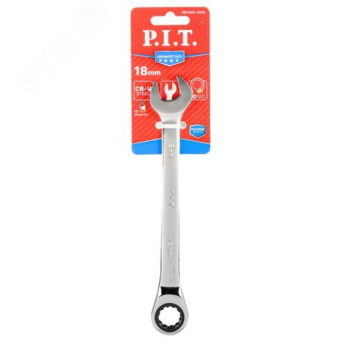 Изображение товара Ключ комбинированный с храповым механизмом P.I.T. ADVANCE HRCW01-0018 (18мм, 40CrV, 90 зубцов, NiCr) (шт)