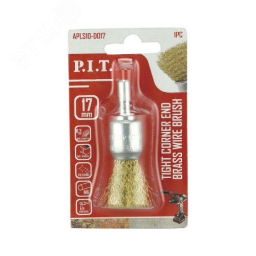 Изображение товара Кордщетка кистеобразная P.I.T. 17x0,3мм, латунированная витая проволока, хвостовик 6мм (APLS10-D017) (шт)