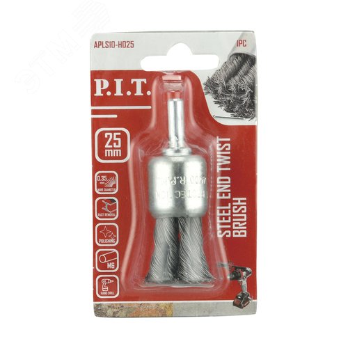 Изображение товара Кордщетка кистеобразная P.I.T. 25x0,5мм, стальная крученая проволока, хвостовик 6 мм (APLS10-H025) (шт)