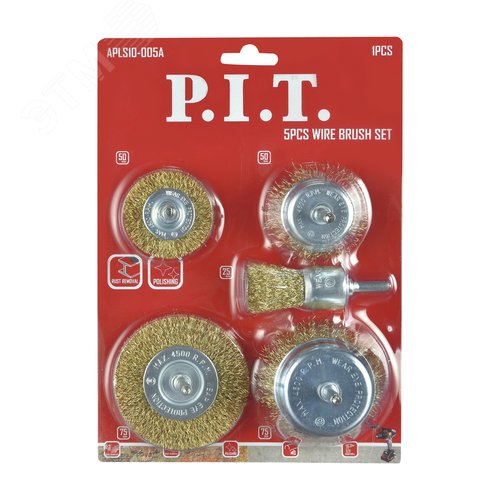 Изображение товара Набор кордщеток P.I.T. 5шт, латунированная витая проволока, хвостовик 6 мм (APLS10-005A) (шт)
