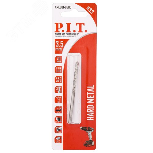 Изображение товара Сверло по металлу спиральное P.I.T. 4,2x75мм, заточка 135°, круглый хвостовик (AMED01-0402) (шт)