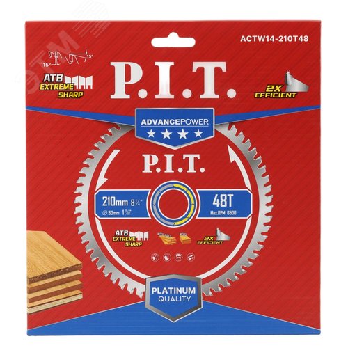 Изображение товара Диск пильный по дереву P.I.T. ADVANCE 210x30x1,4 мм, 48T Carbide, зуб ATB 15° (ACTW14-210T48) (шт)