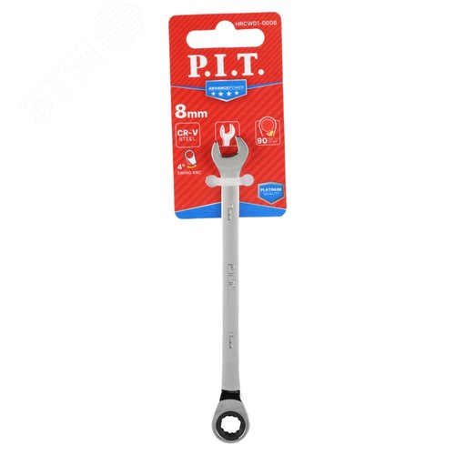 Изображение товара Ключ комбинированный с храповым механизмом P.I.T. ADVANCE HRCW01-0008 (8мм, 40CrV, 90 зубцов, NiCr) (шт)