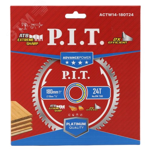 Изображение товара Диск пильный по дереву P.I.T. ADVANCE 180x20x1,4 мм, 24T Carbide, зуб ATB 15° (ACTW14-180T24) (шт)