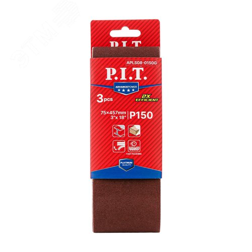Изображение товара Лента шлифовальная P.I.T. ADVANCE 75x457 мм, P150, 3 шт, тканевая основа, корунд (APLS08-0150G) (шт)
