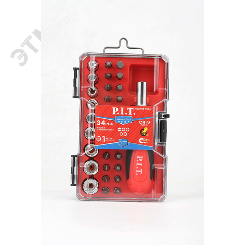 Изображение товара Набор бит и головок с рукояткой P.I.T. ADVANCE HSDR04-0034 (34шт, рукоятка-трещотка, адаптер, кейс) (шт)
