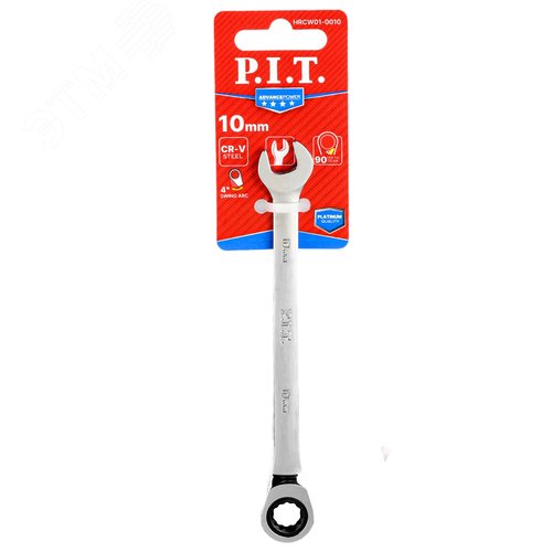 Изображение товара Ключ комбинированный с храповым механизмом P.I.T. ADVANCE HRCW01-0010 (10мм, 40CrV, 90 зубцов, NiCr) (шт)