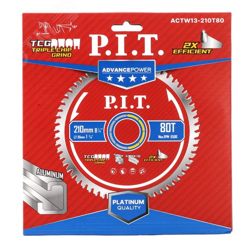 Изображение товара Диск пильный по алюминию P.I.T. ADVANCE 210x30x2.2 мм, 80T Carbide, зуб TCG 5° (ACTW13-210T80) (шт)