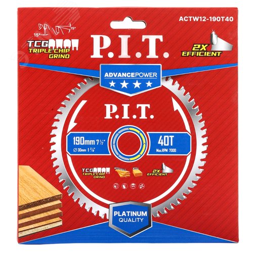 Изображение товара Диск пильный по дереву P.I.T. ADVANCE 190x30x2,0 мм, 40T Carbide, зуб TCG 15° (ACTW12-190T40) (шт)