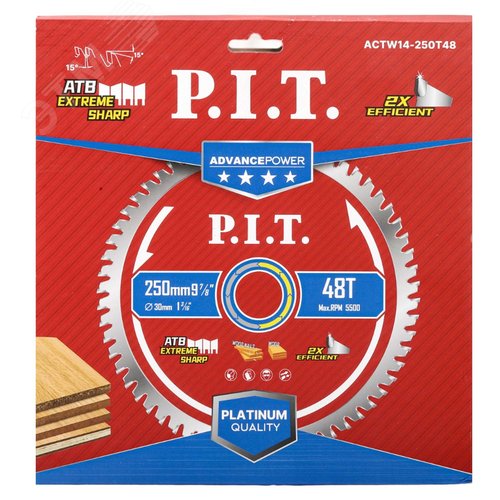 Изображение товара Диск пильный по дереву P.I.T. ADVANCE 250x30x2,2 мм, 48T Carbide, зуб ATB 15° (ACTW14-250T48) (шт)