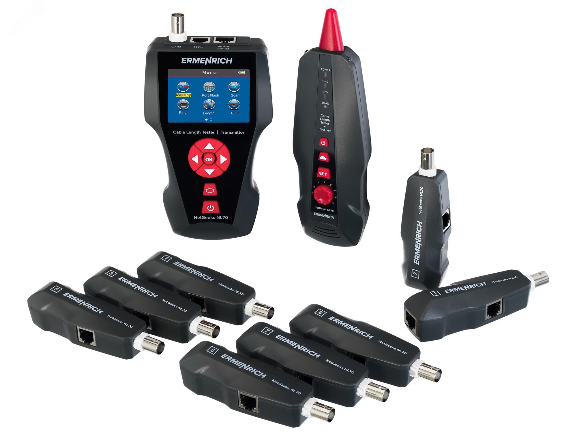 Изображение товара Измеритель длины кабеля Ermenrich NetGeeks NL70 для Ethernet и коаксиальных кабелей