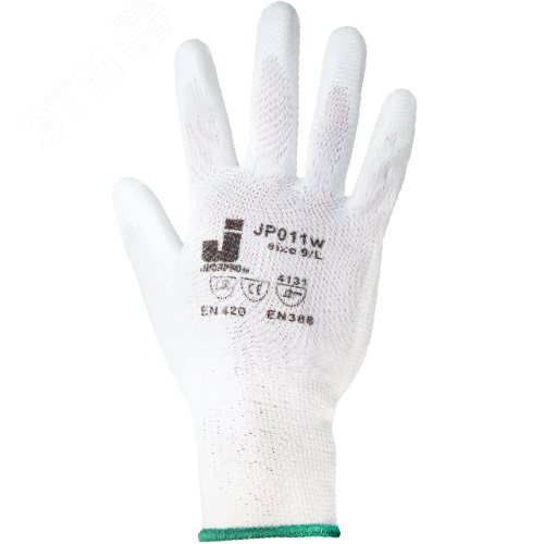 Изображение товара Белые защитные перчатки, полиэфир, полиурет. покр., размер M (12пар) (упак)