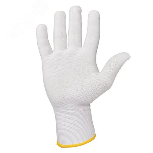 Изображение товара Белые легкие бесшов. перчатки, нейлон, с шильдиком, размер L (12пар) (упак)