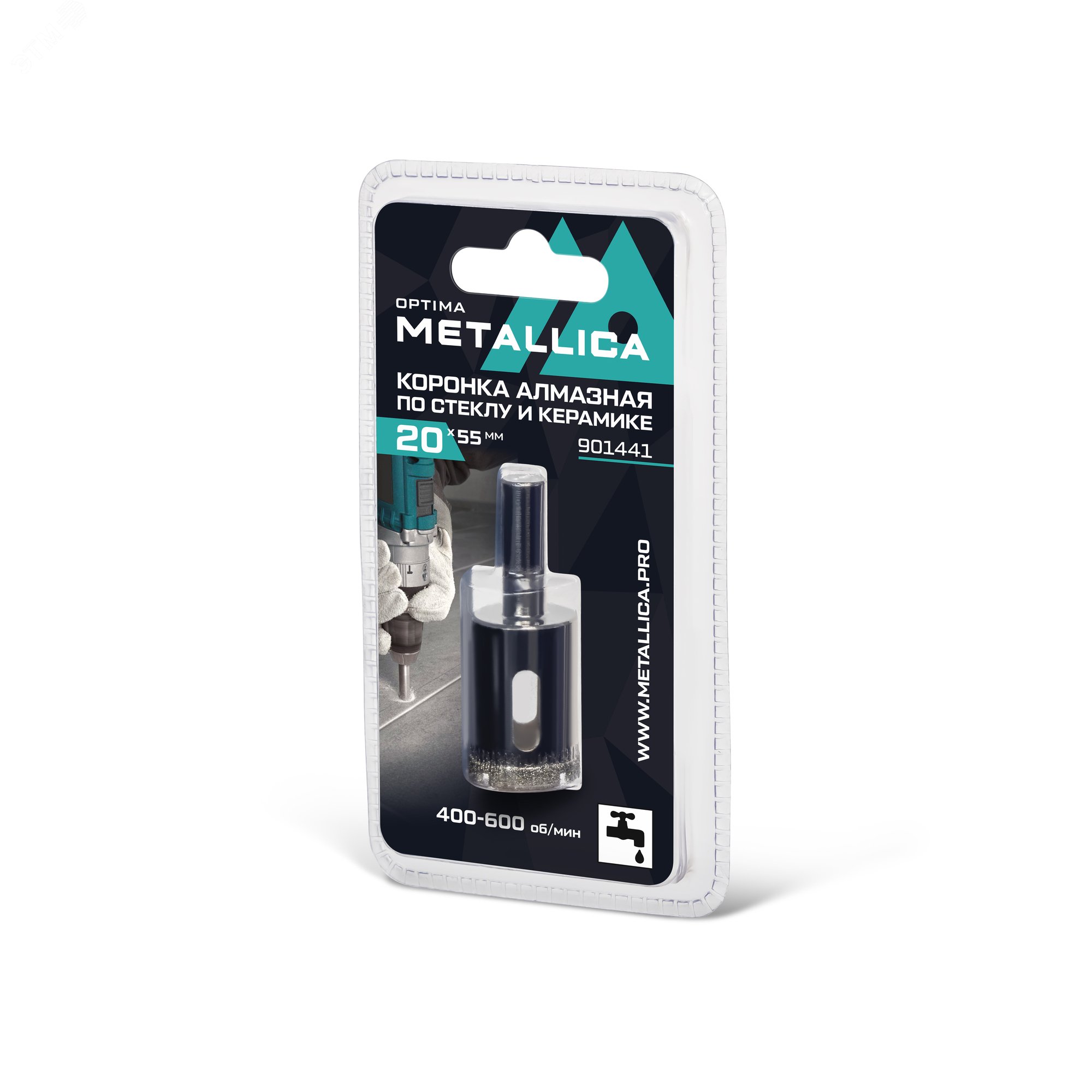 Изображение товара Коронка алмазная 20x55 мм, #80, по стеклу, плитке, 1 шт, в блистере. (шт)