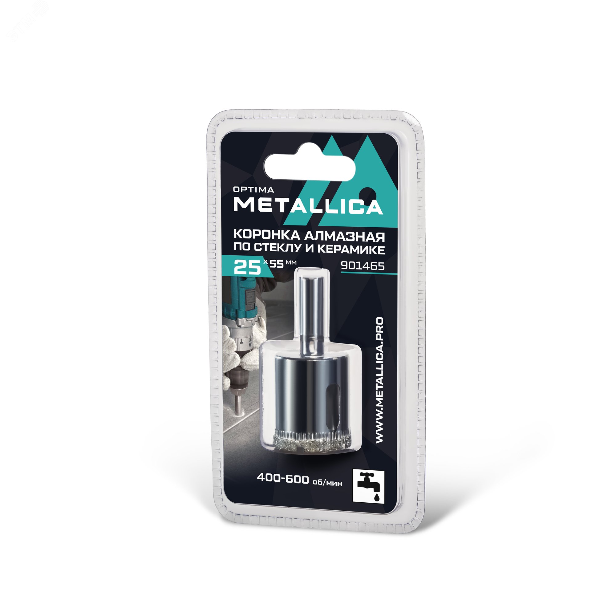 Изображение товара Коронка алмазная 25x55 мм, #80, по стеклу, плитке, 1 шт, в блистере. (шт)