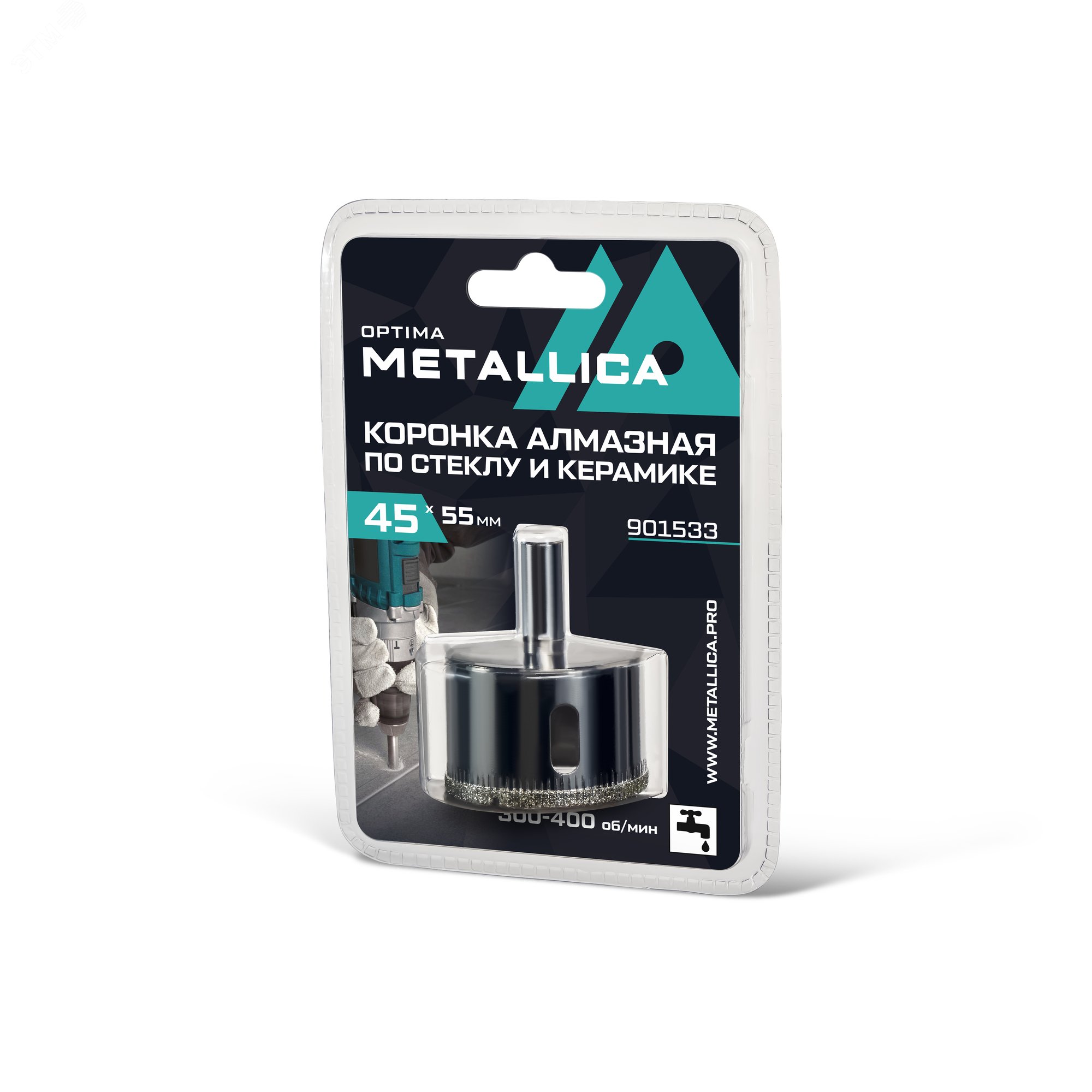 Изображение товара Коронка алмазная 45x55 мм, #80, по стеклу, плитке, 1 шт, в блистере. (шт)