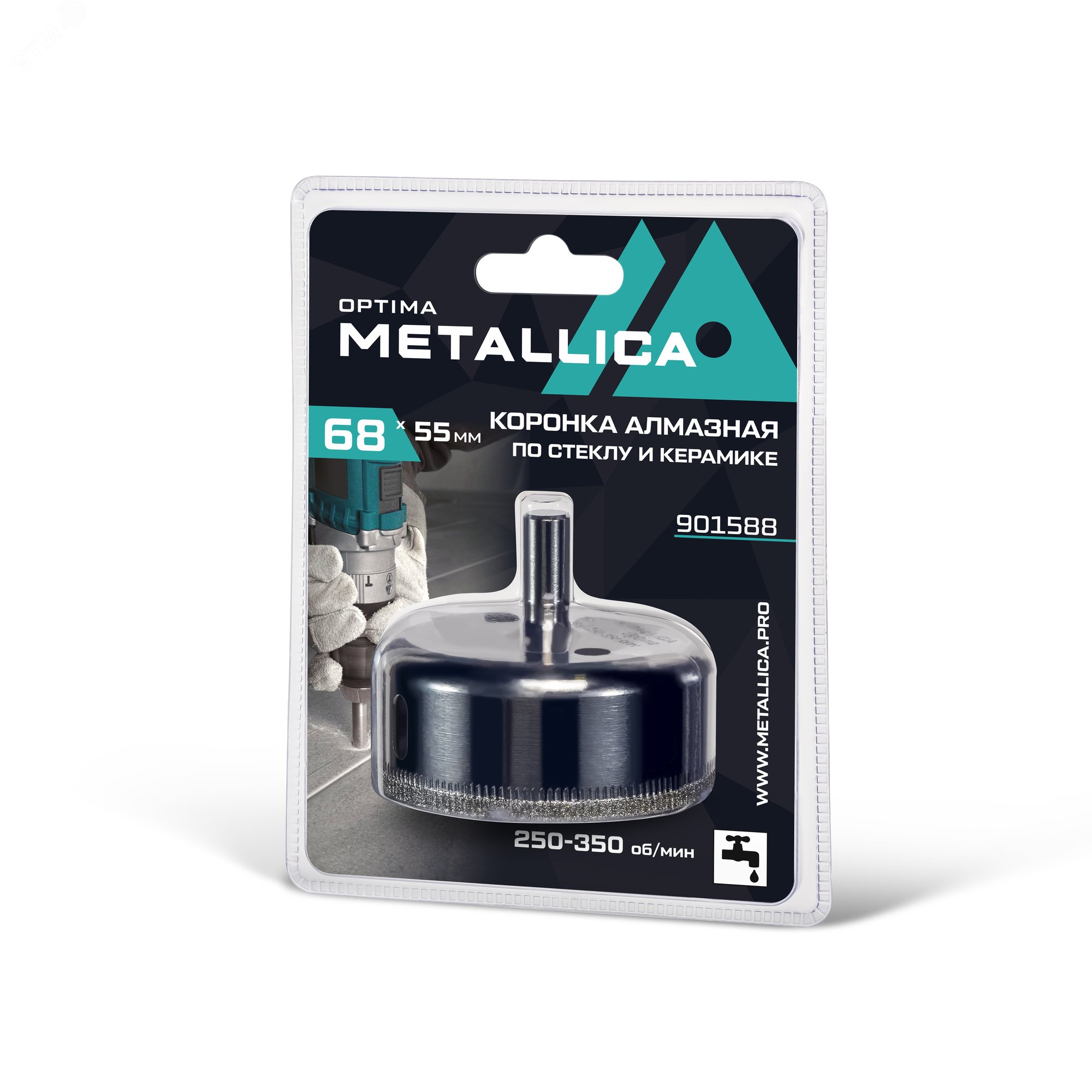 Изображение товара Коронка алмазная 68x55 мм, #80, по стеклу, плитке, 1 шт, в блистере. (шт)