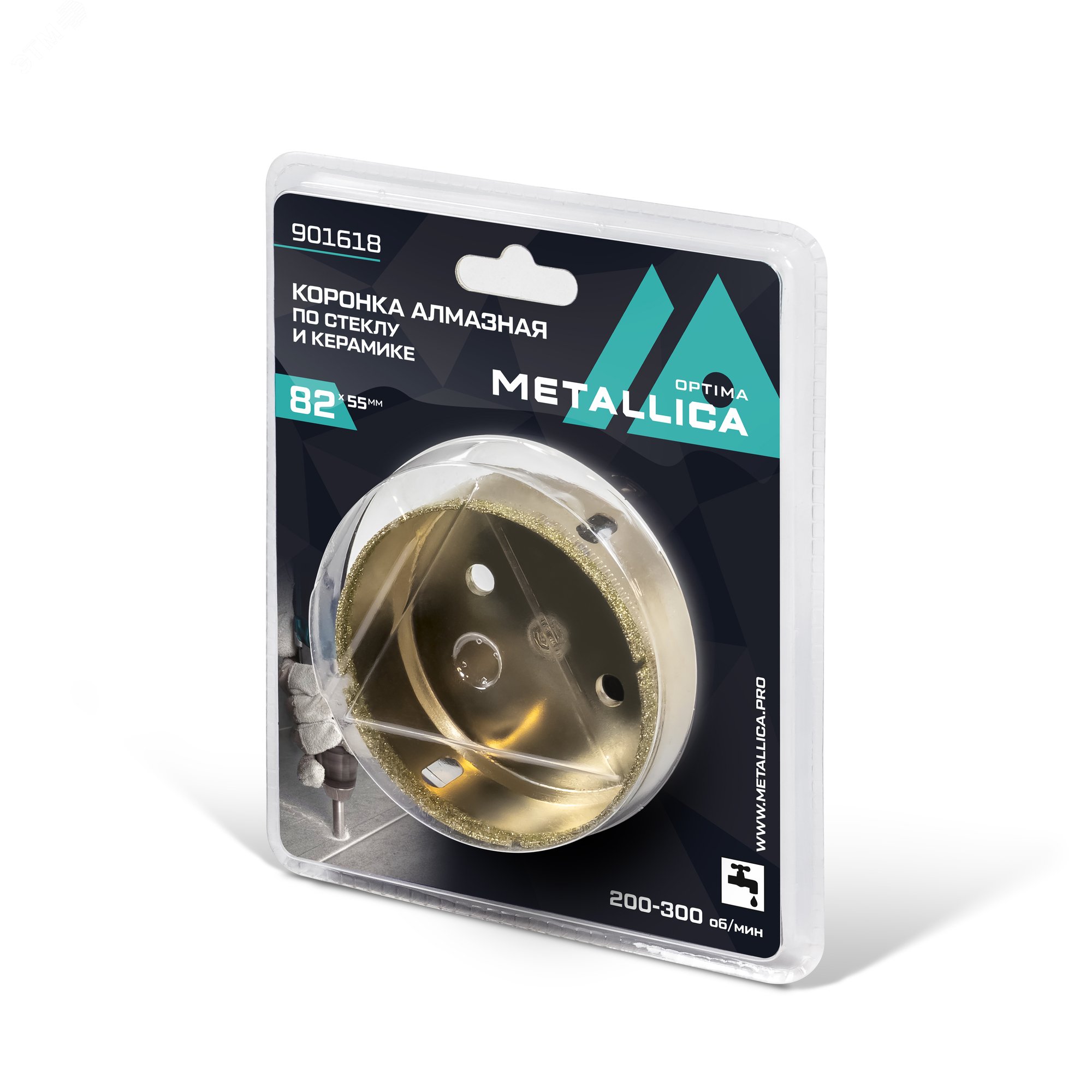 Изображение товара Коронка алмазная 82x55 мм, #80, по стеклу, плитке, 1 шт, в блистере. (шт)