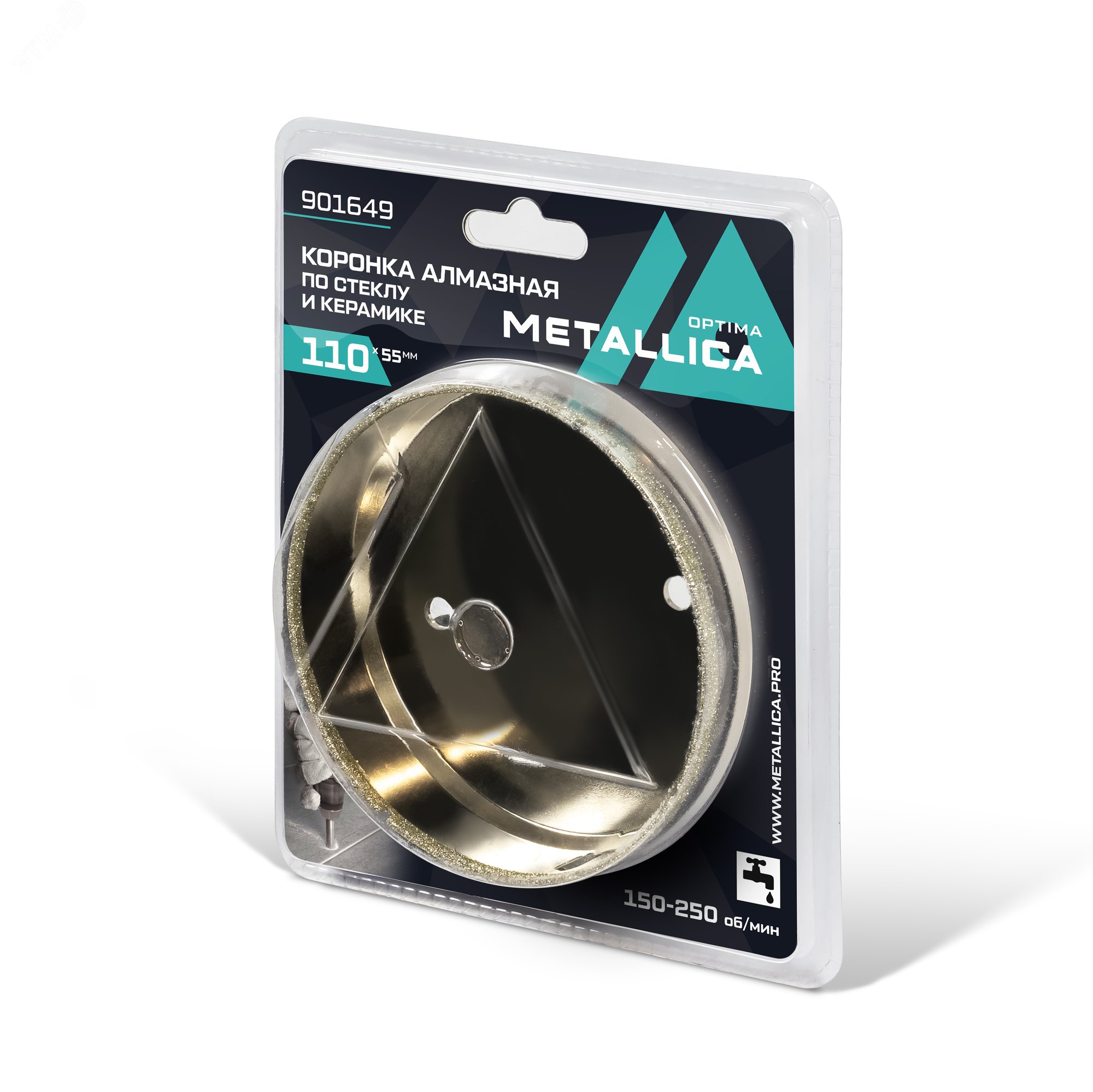 Изображение товара Коронка алмазная 110x55 мм, #80, по стеклу, плитке, 1 шт, в блистере. (шт)