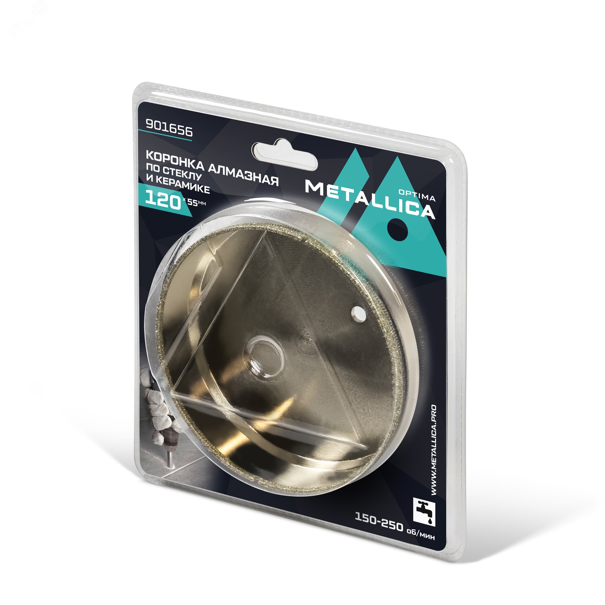 Изображение товара Коронка алмазная 120x55 мм, #80, по стеклу, плитке, 1 шт, в блистере. (шт)