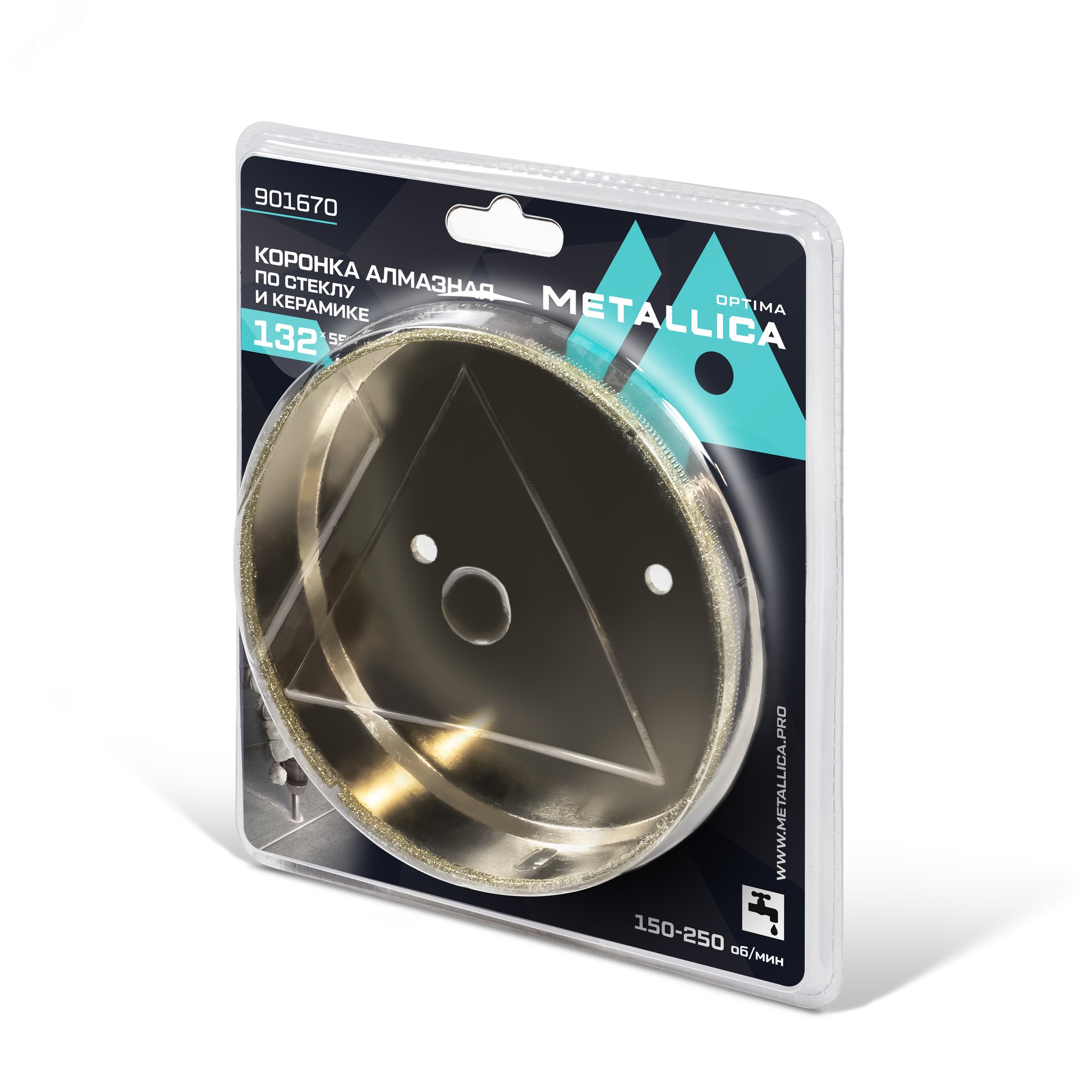 Изображение товара Коронка алмазная 132x55 мм, #80, по стеклу, плитке, 1 шт, в блистере. (шт)