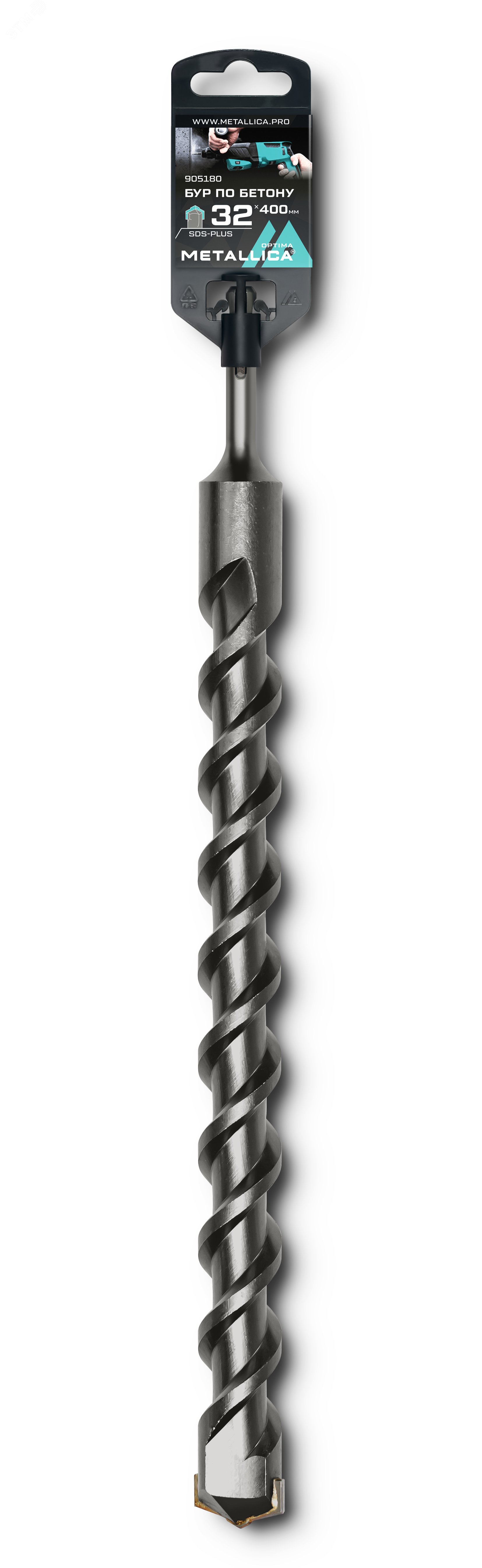 Изображение товара Бур по бетону SDS-plus 32х400/350 мм, напайка с центром, 2 спирали