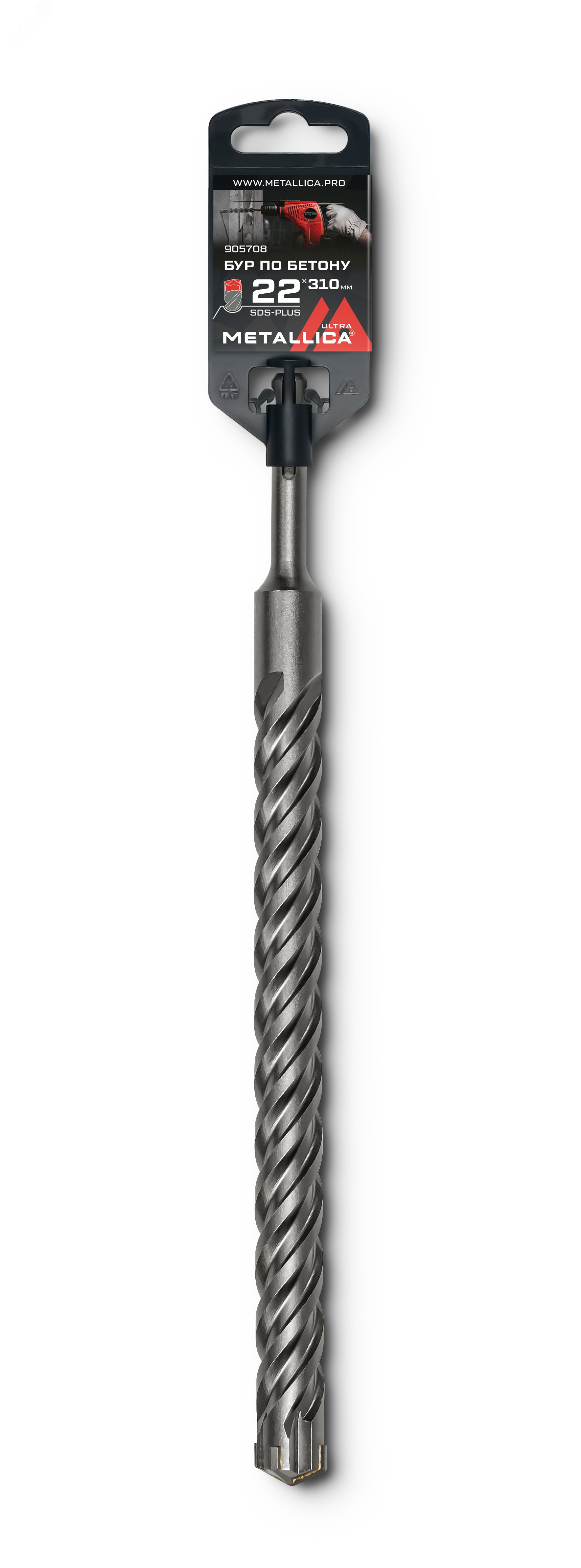 Изображение товара Бур по бетону SDS-plus 22 мм, длина 310 мм, 4 спирали