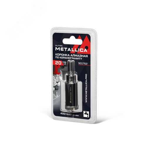 Изображение товара Коронка алмазная 20х70 мм, #46, с сверлом, по керамограниту, плитке, в блистере. (шт)