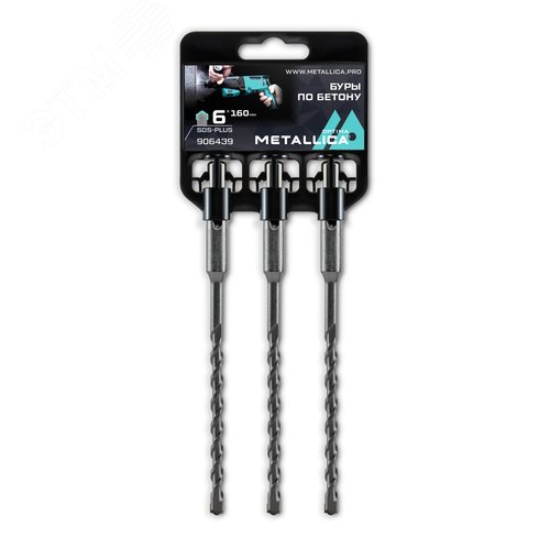 Изображение товара Буры по бетону SDS-plus 6х160/100 мм, 3 шт на клипсе (шт)