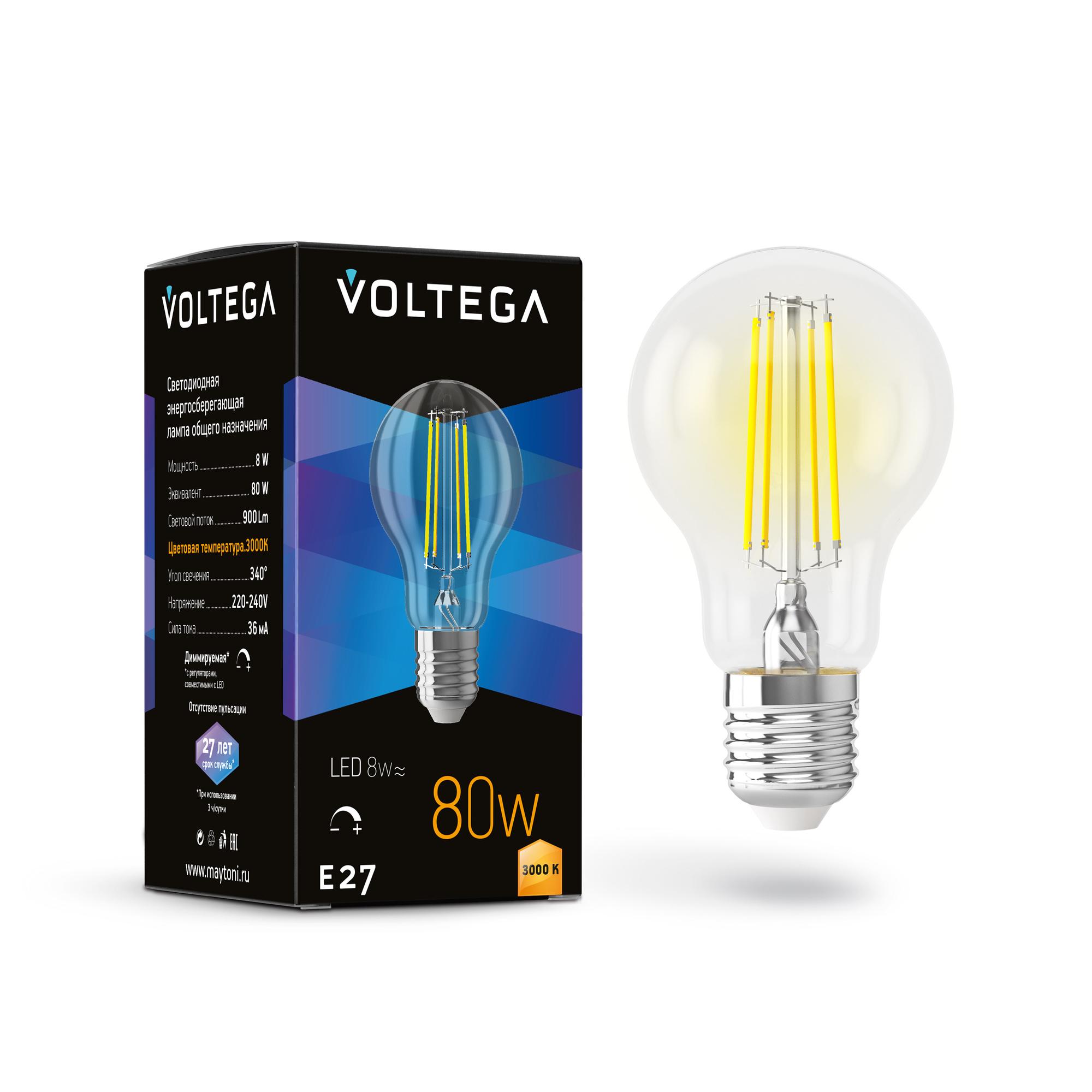 Лампа светодиодная Crystal A60 8W 3000K E27 DIM 340 град