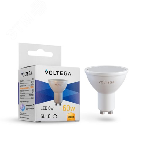 Изображение товара Лампа светодиодная Simple MR16 6W 3000K 110 град GU10 DIM (шт)