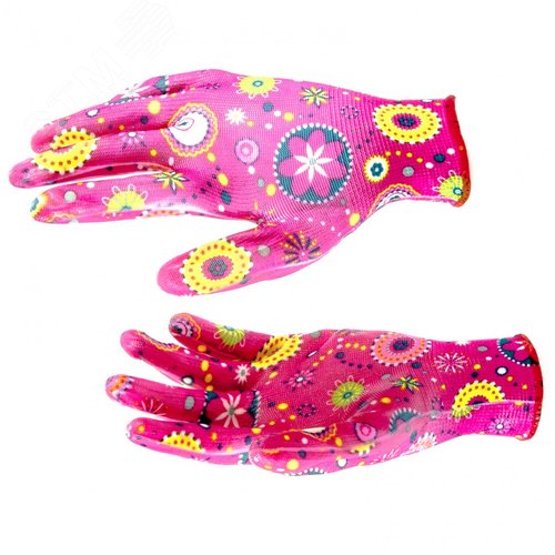 Изображение товара Перчатки садовые из полиэстера с нитрильным обливом, красные, M (пар)