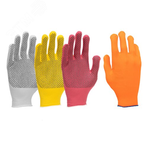 Изображение товара Перчатки в наборе, 4 пары, цвета в ассортименте, ПВХ точка, L, (упак)