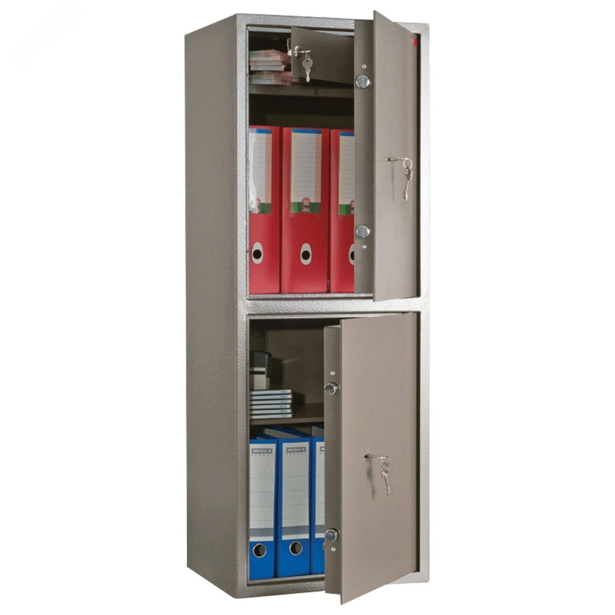 Изображение товара Сейф ''ТМ-120/2Т'' (в1200 х ш440 х г355 мм, 51 кг), 2 отделения, ключевые замки, трейзер, 2 полки (шт)