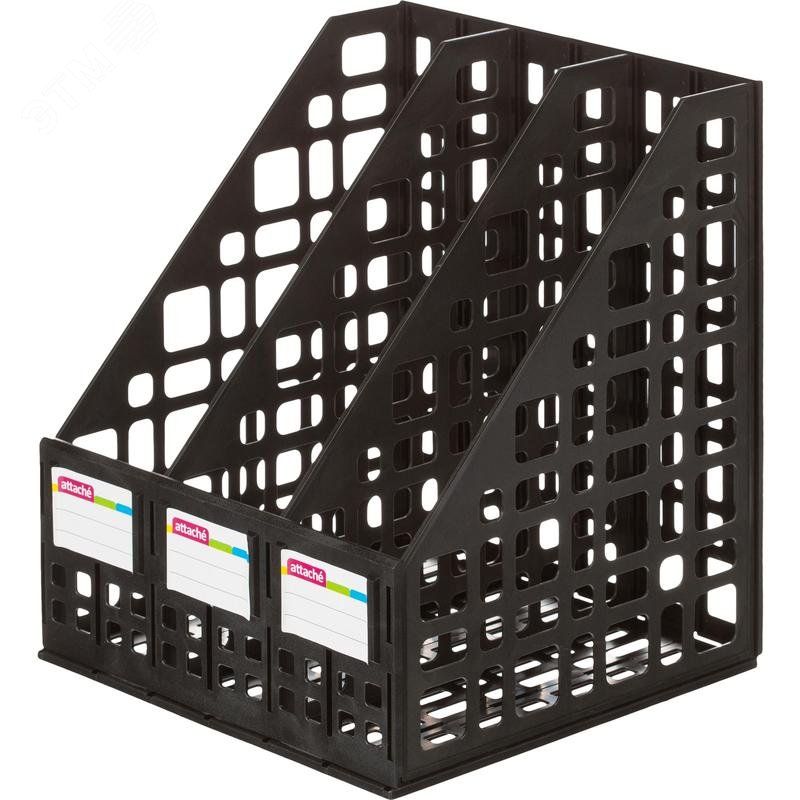 Изображение товара Лоток вертикальный для бумаг 240 мм Attache пластиковый черный 3 отделения (шт)