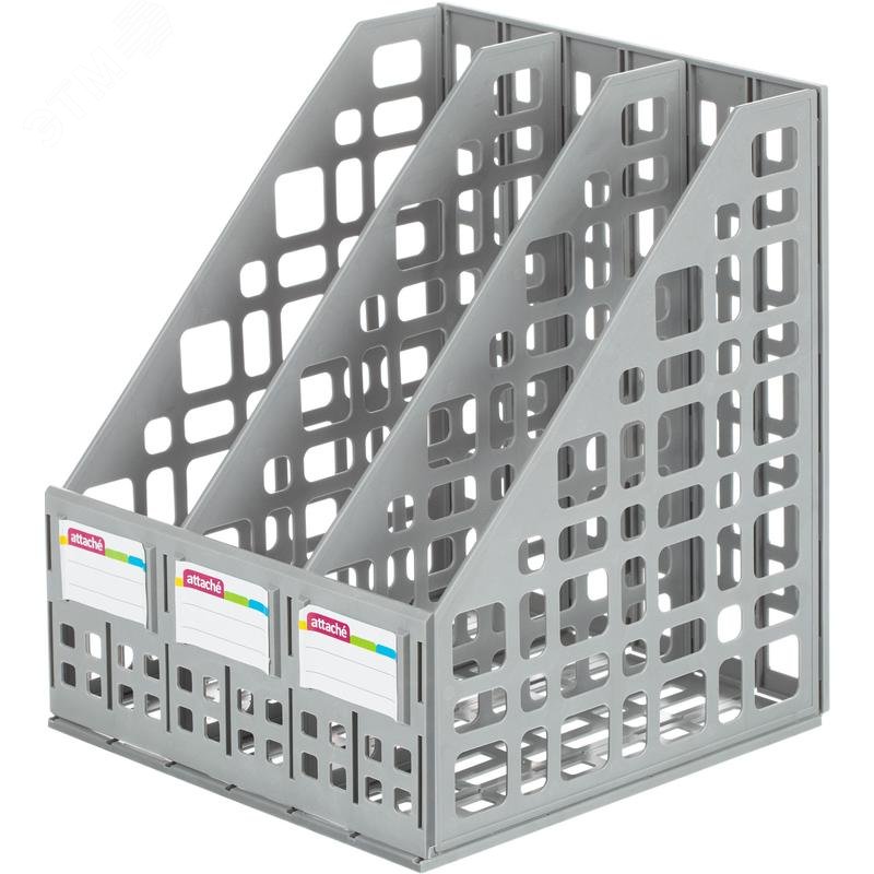 Изображение товара Лоток вертикальный для бумаг Attache 240 мм пластиковый серый 3 отделения (шт)