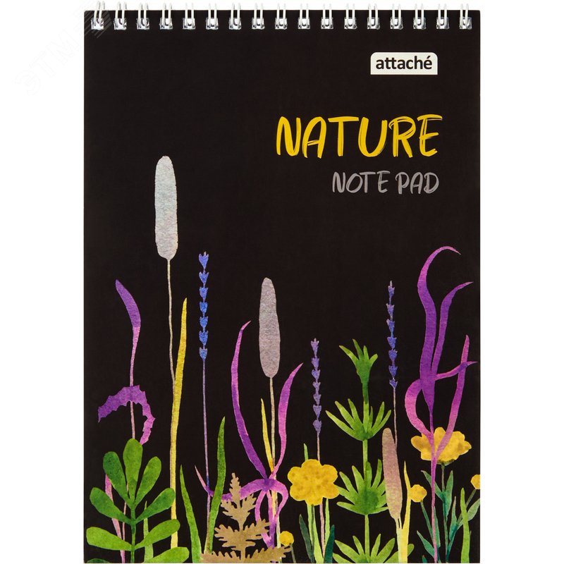 Изображение товара Блокнот Attache Nature Black flowers А5 60 листов разноцветный в клетку на спирали ВД-лак (146x204 мм) (шт)