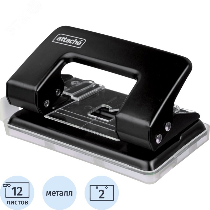 Изображение товара Дырокол Attache 6304 до 12 листов черный с линейкой (шт)