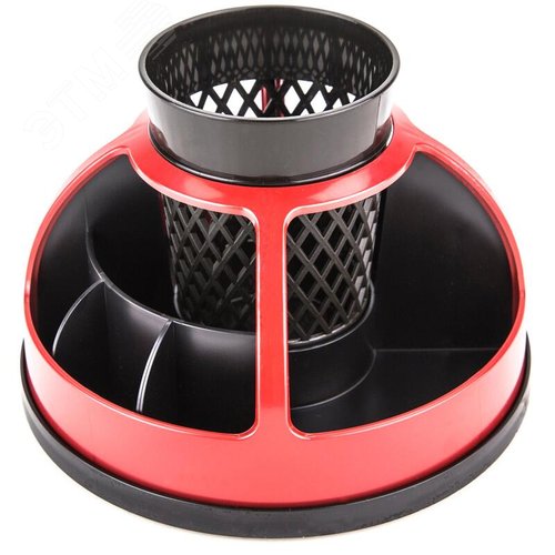 Изображение товара Подставка-органайзер для канцелярских принадлежностей Attache 9 отделений красная/черная 16x16x11 см вращающаяся (шт)