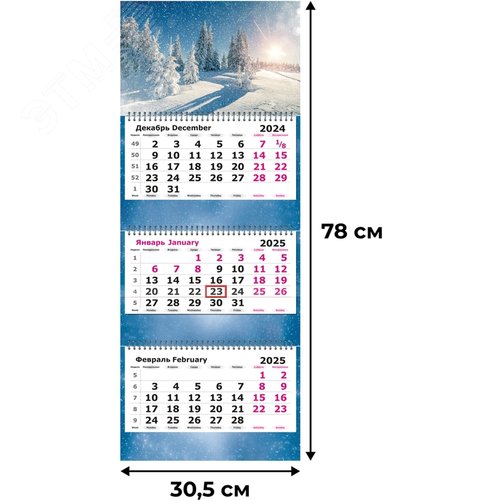 Изображение товара Календарь настенный 3-х блочный 2025 год Зимняя Сказка (30.5х78 см) (шт)