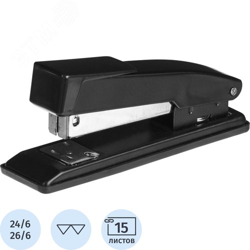 Изображение товара Степлер Attache до 15 листов черный (скобы № 24/6, 26/6) (шт)