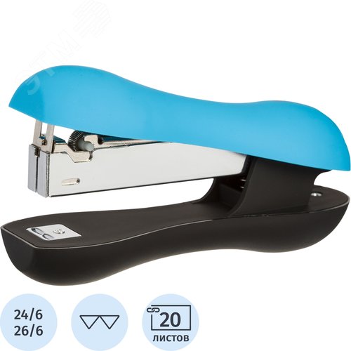 Изображение товара Степлер вертикальный Attache Comfort до 20 листов черный/голубой (скобы № 24/6, 26/6) (шт)