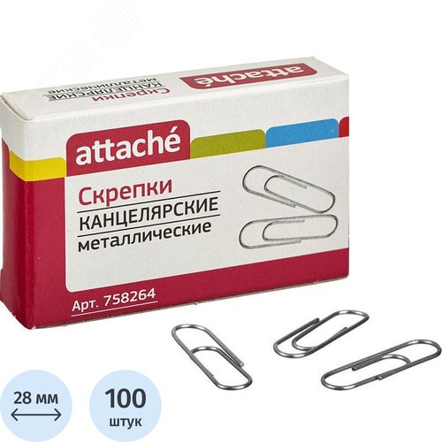 Изображение товара Скрепки канцелярские 28 мм Attache металлические (100 штук в упаковке) (шт)