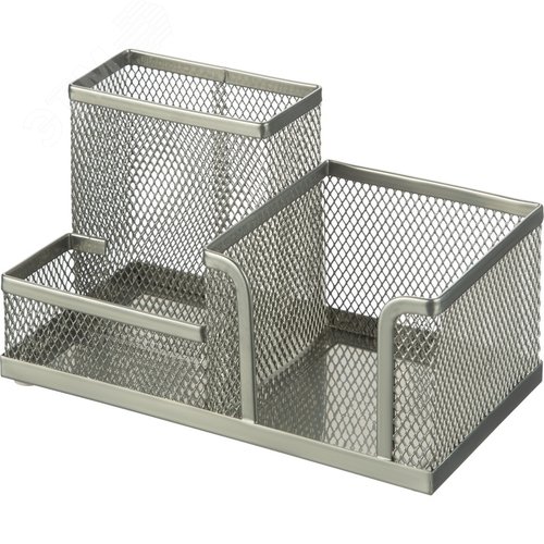 Изображение товара Подставка-органайзер для канцелярских принадлежностей Attache 3 отделения серебристая 18,5 х 9,3 х 10,2 см (шт)