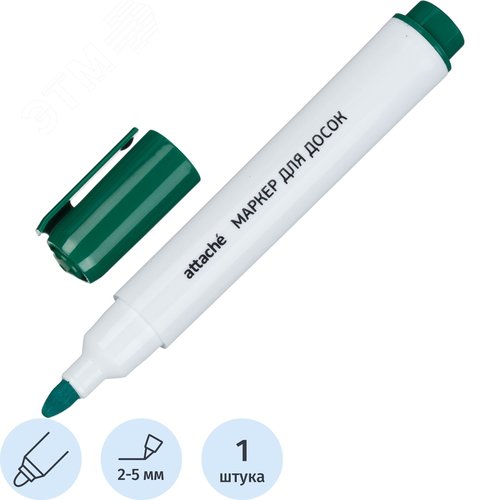 Изображение товара Маркер для белых досок Attache зеленый (толщина линии 5 мм) круглый наконечник (шт)