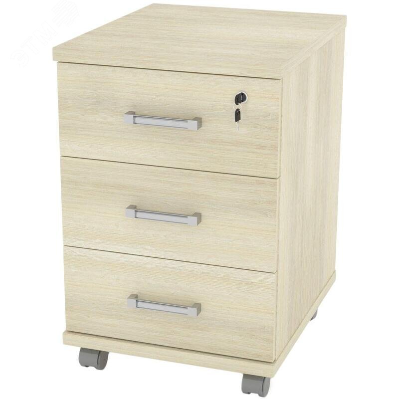 Изображение товара Тумба подкатная Сатурн-Д с замком, ясень, 3 ящика