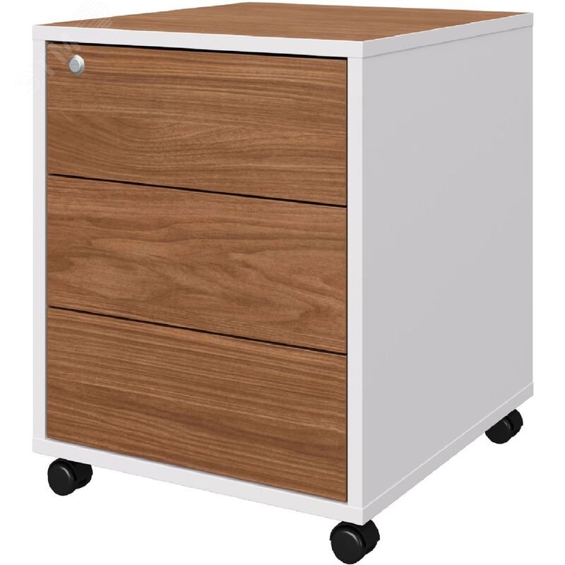 Изображение товара Тумба подкатная Linkor 147T003 с замком (орех линкольн/белый, 458х522х583 мм, 3 ящика) (шт)