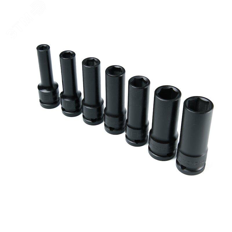 Изображение товара Набор шестигранных ударных торцевых головок удлиненных 1/2 дюйм, 7 предметов, N19KL в пластиковом футляре (шт)