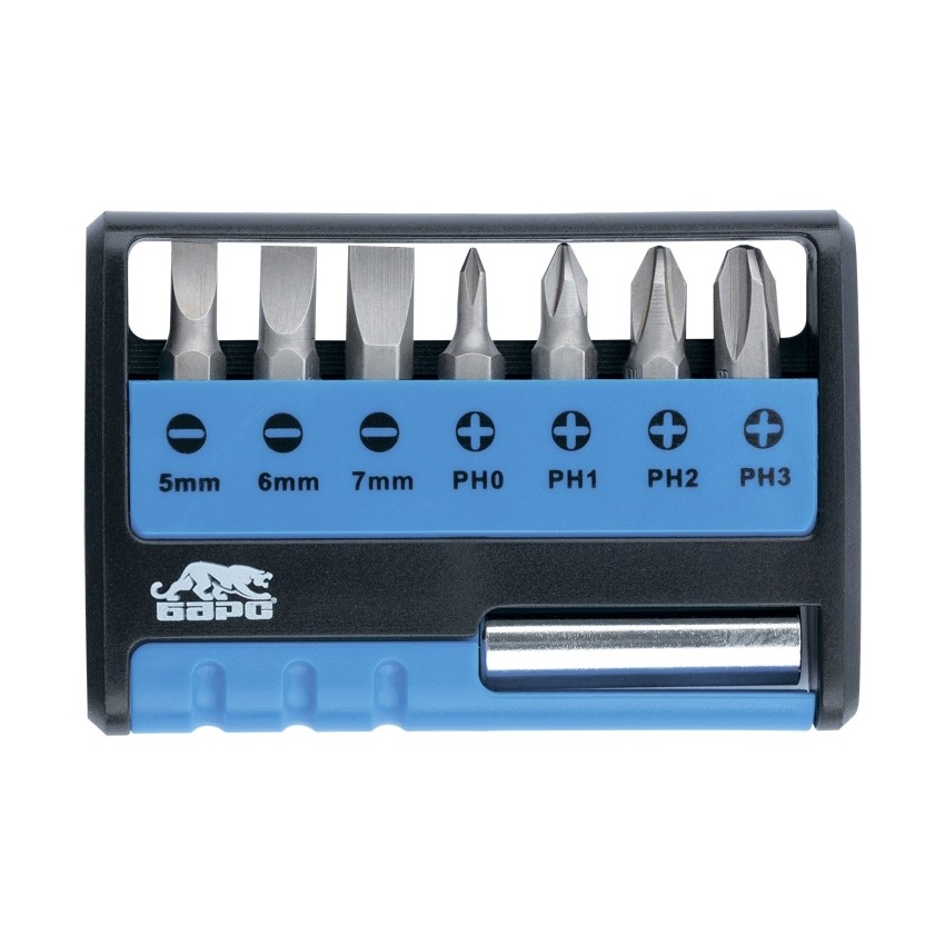 Набор бит с магнитным держателем, CrV, 8 шт.