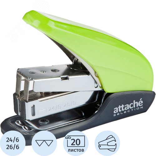 Изображение товара Степлер Attache Selection до 20 листов салатовый (скобы № 24/6, 26/6, с антистеплером, энергосберегающий) (шт)